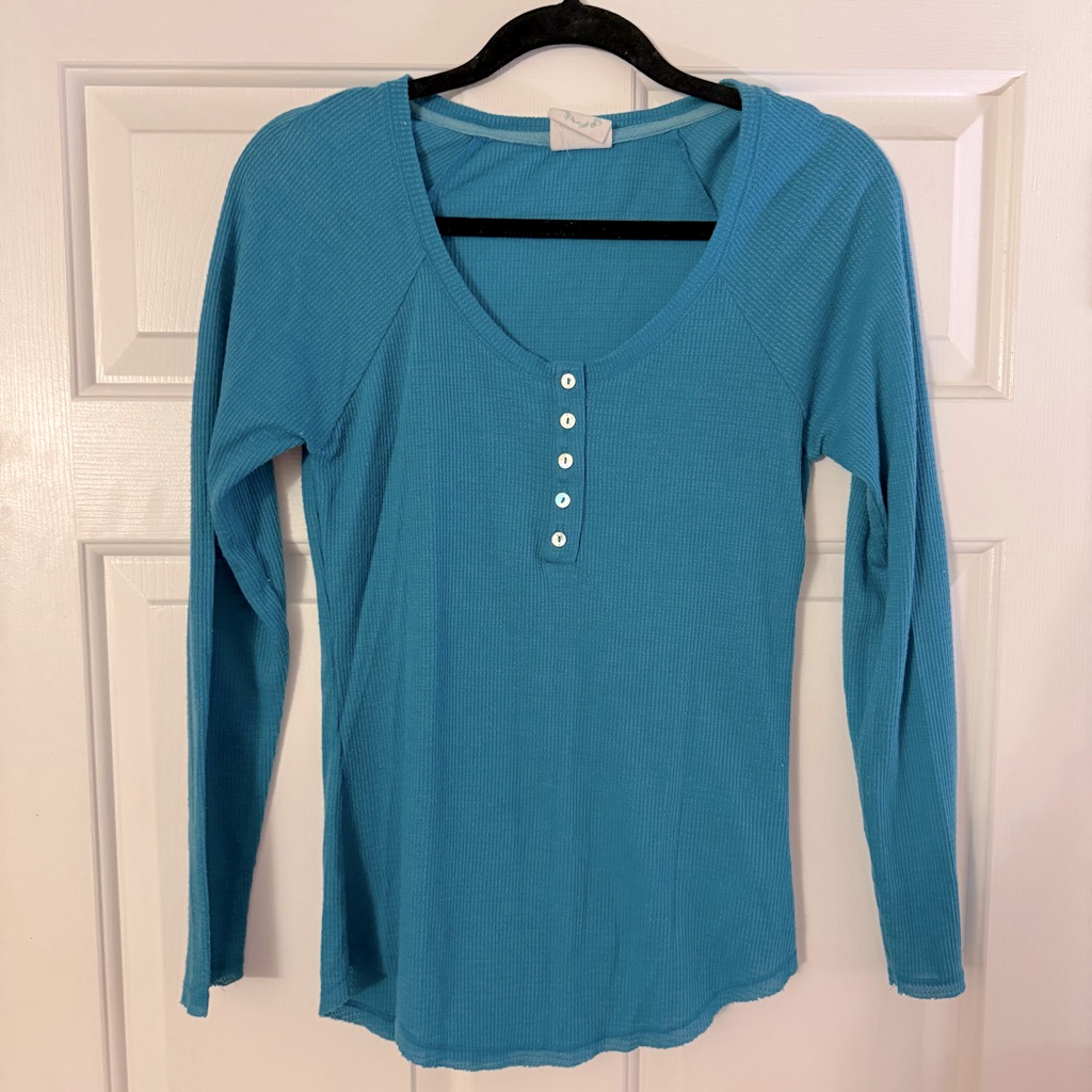Belle Du Jour Blue Long Sleeve Button Down Henley Top